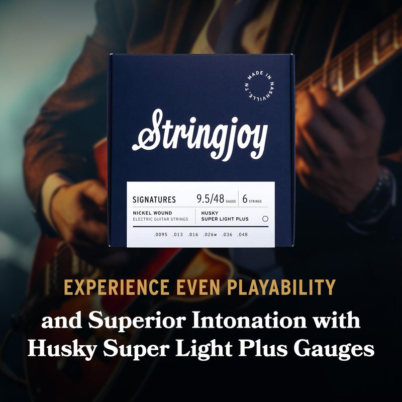 Stringjoy HSK95 Signatures Nickel Wound Guitar Strings, 9.5-48 Husky Super Light Plus Gauge, Electric Guitar Strings for Enhanced Tone, Guitar Strings Electric 6 String Set - Image 3